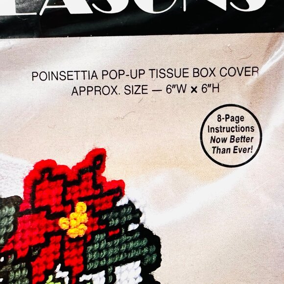 Vintage Plastic Canvas Poinsettia Pop-Up Tissue Box Cover Kit - New/Sealed -1991 - Picture 3 of 6